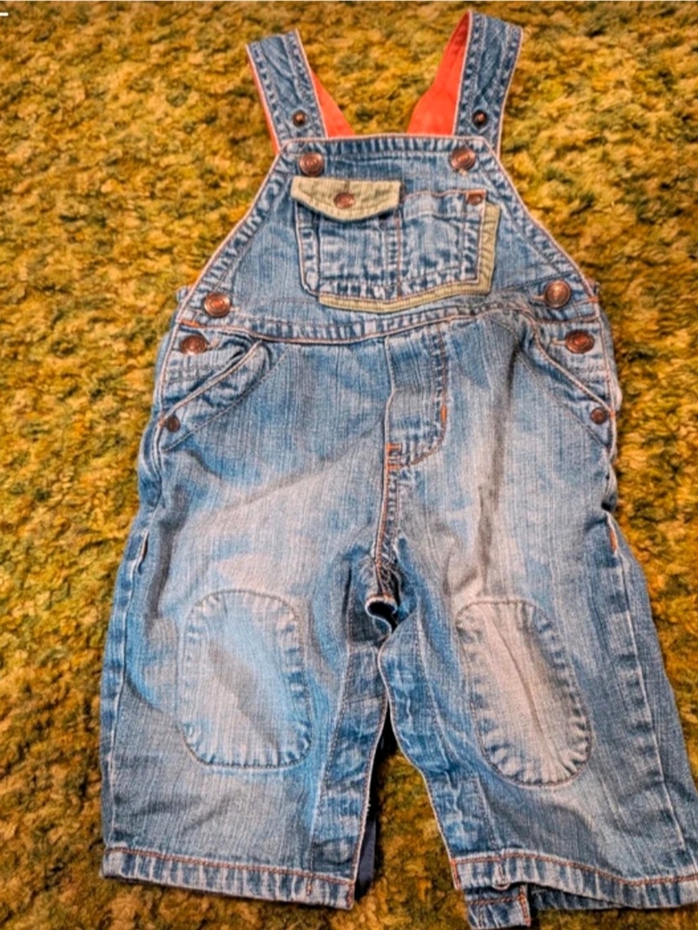 OshKosh B'gosh Denim Blue Overalls with Red Straps